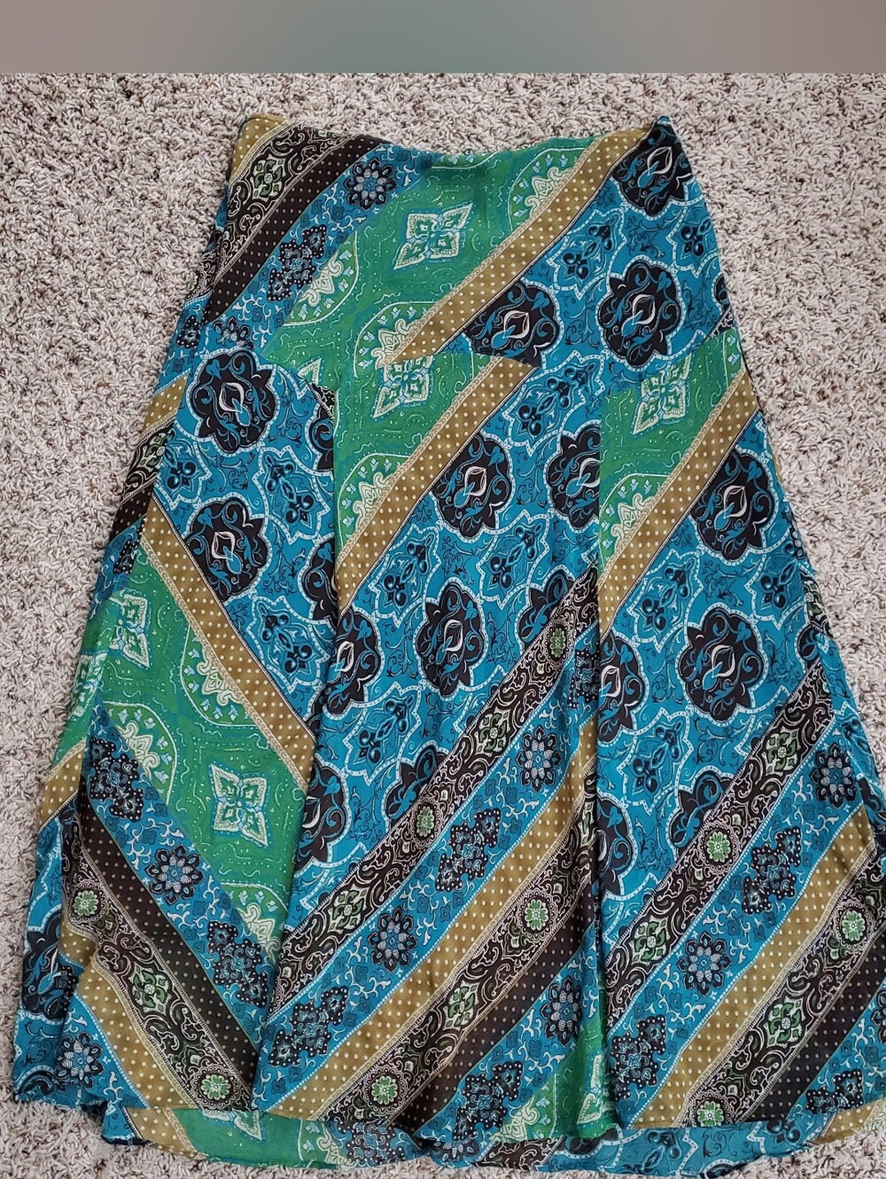 R.Q.T Blue & Green Paisley A-Line Women’s Skirt- Bohemian Flare- Sz 12
